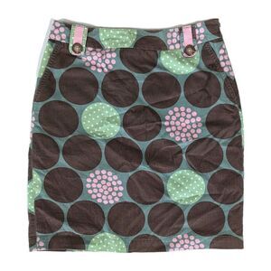 Boden Corduroy Mini Skirt Mint Green Brown Pink Polka Dot Pockets Size 6